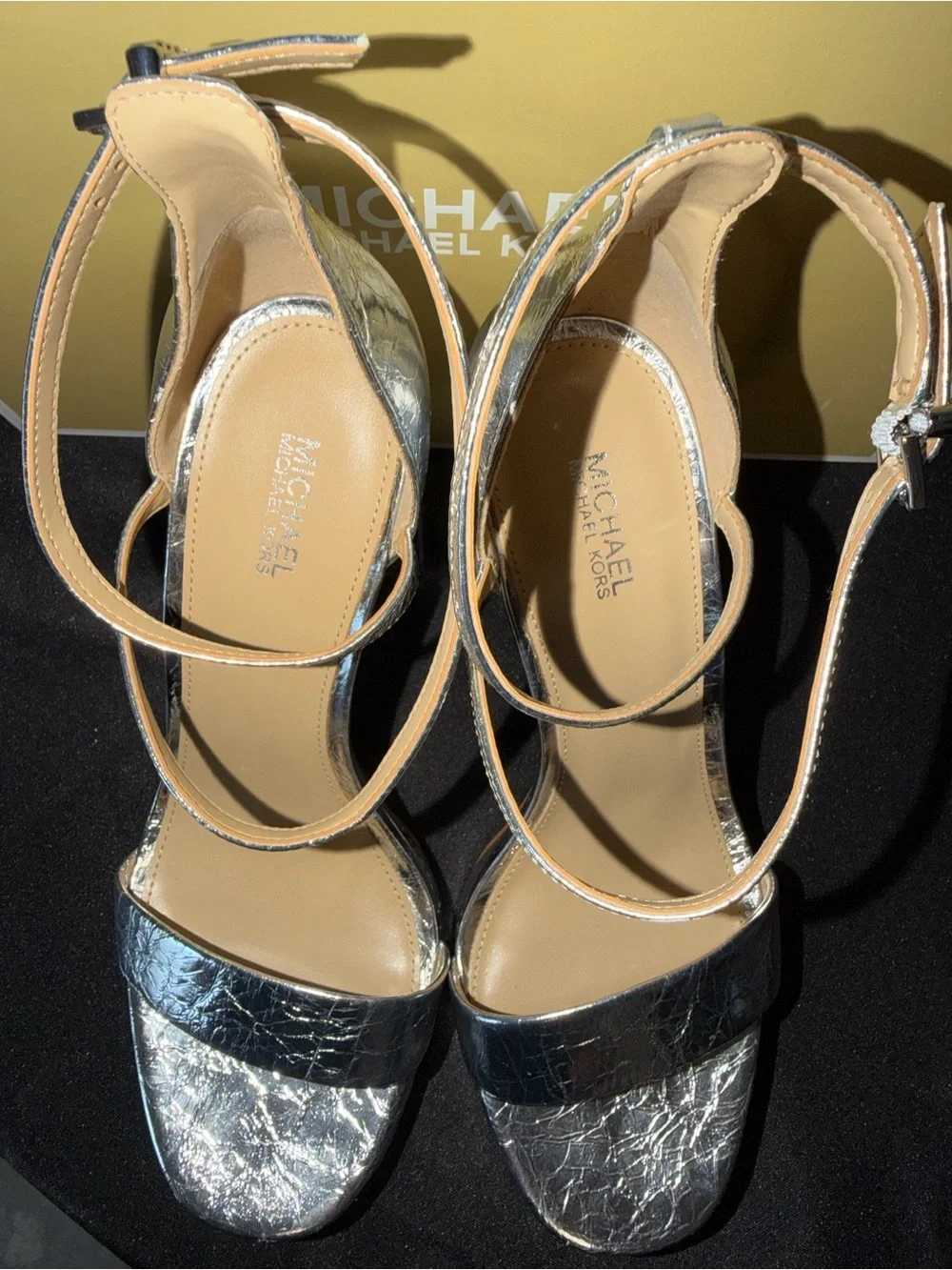 Michael Kors “Cami” Crushed Leather Metallic Platform Heels